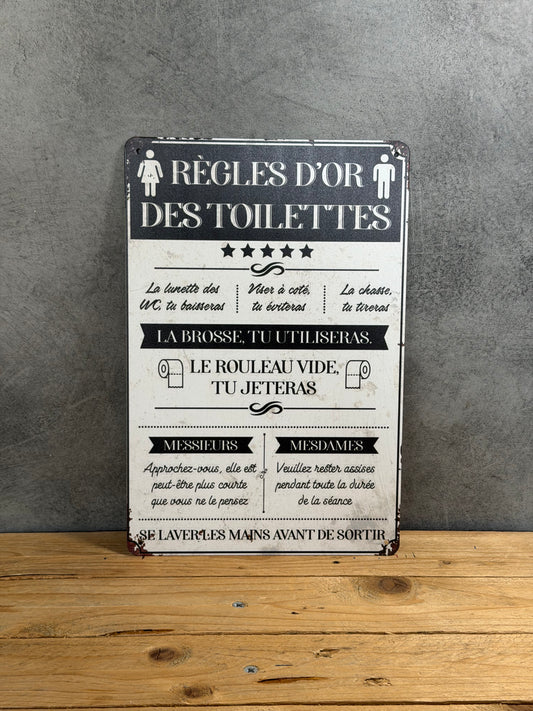 Plaque métal Règles d’or Toilettes 605