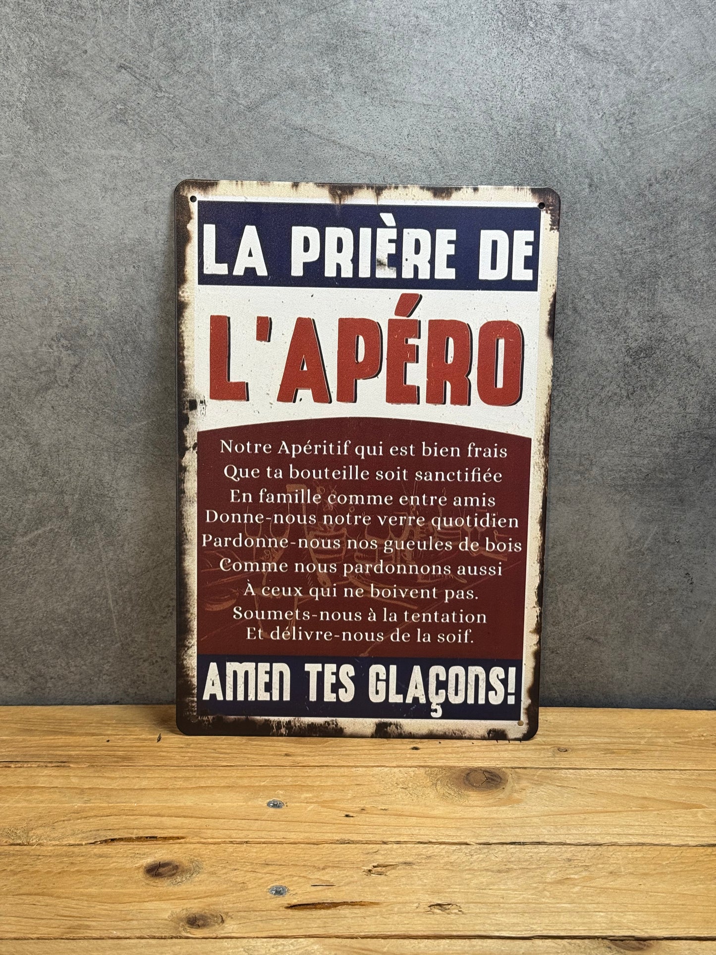 Plaque métal Prière Apéro 225
