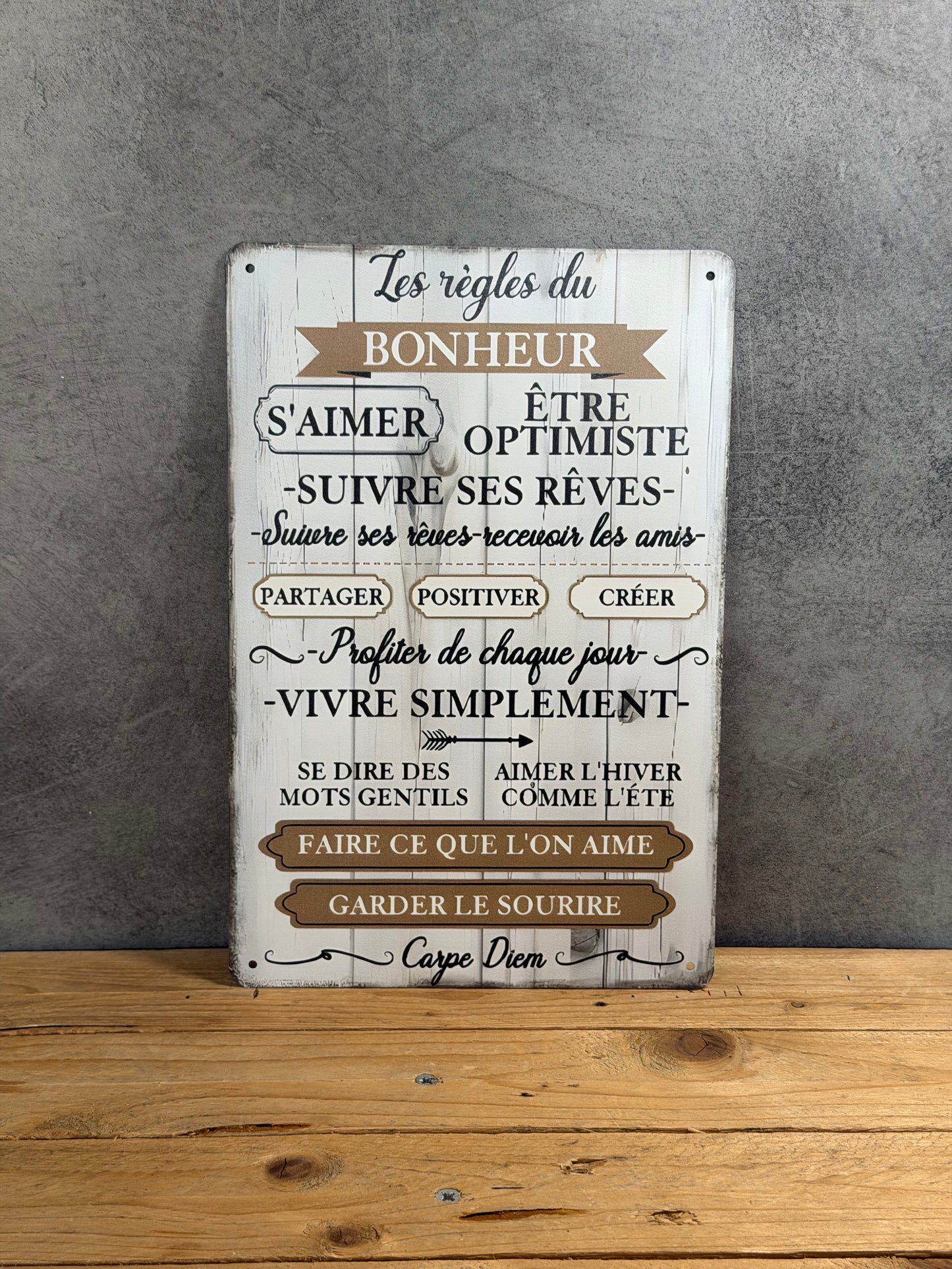 Plaque métal Règles du Bonheur 171