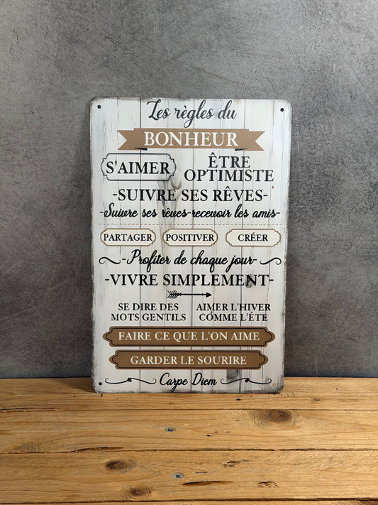 Plaque métal Règles du Bonheur 171