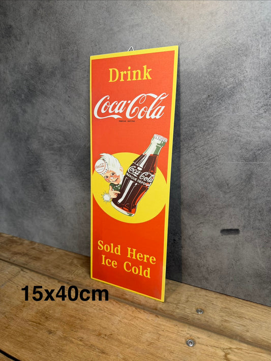 Plaque métal Logo Coca-Cola 15x40cm